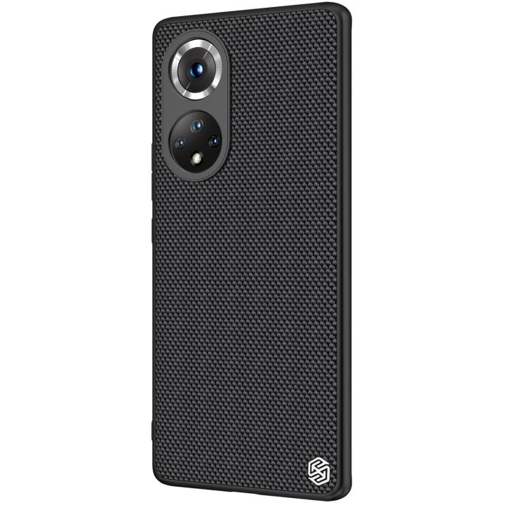 Nillkin Textured Case patvarus sustiprintas dėklas su gelio rėmeliu ir nailonine nugarėle Honor 50 Pro juodas
