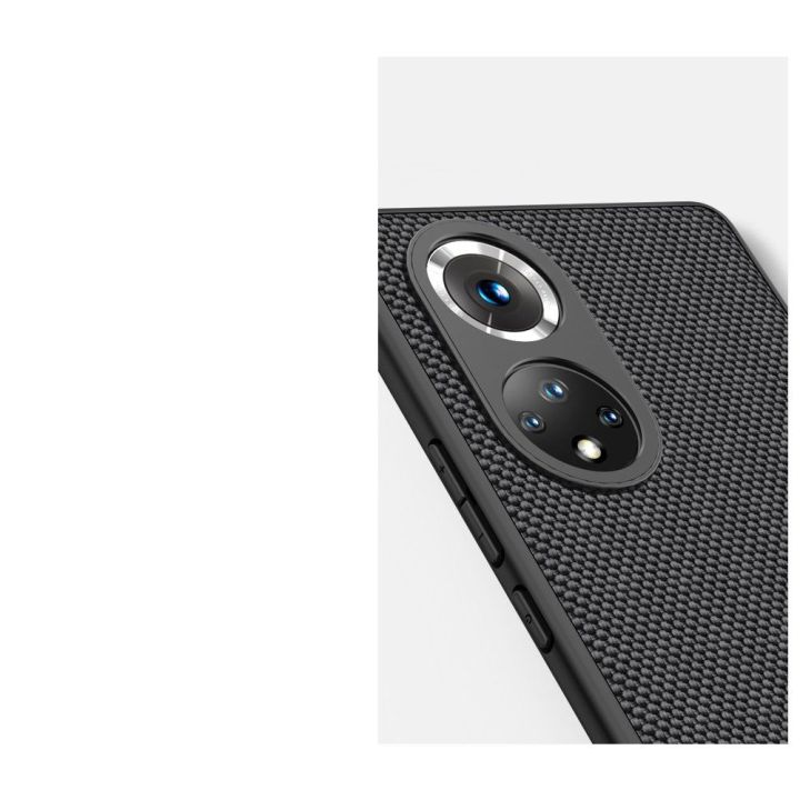 Nillkin Textured Case patvarus sustiprintas dėklas su gelio rėmeliu ir nailonine nugarėle Honor 50 Pro juodas