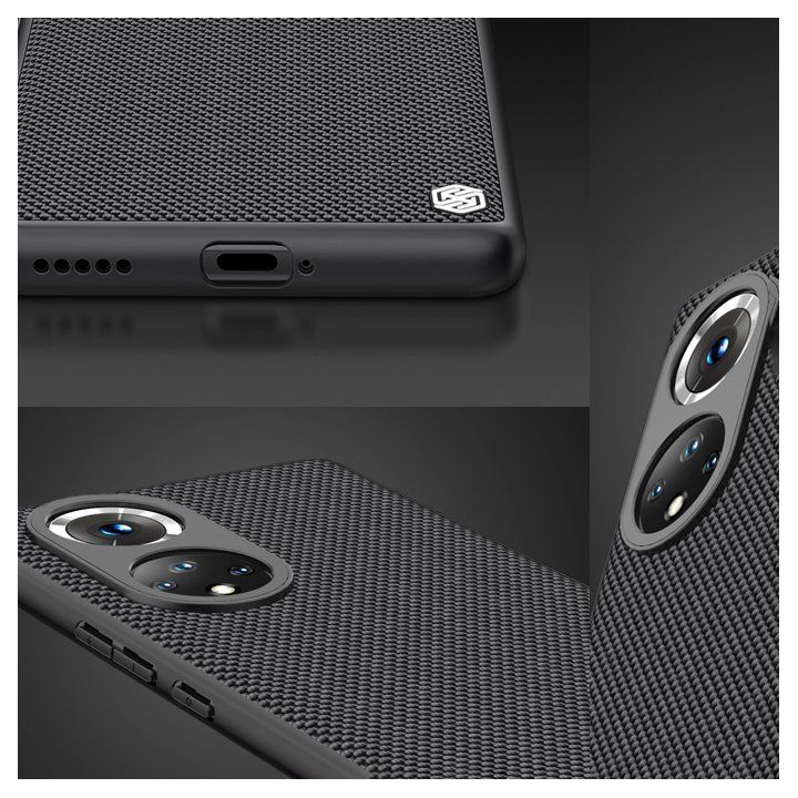 Nillkin Textured Case patvarus sustiprintas dėklas su gelio rėmeliu ir nailonine nugarėle Honor 50 Pro juodas