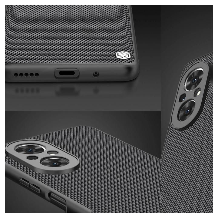 Nillkin Textured Case patvarus sustiprintas dėklas su gelio rėmeliu ir nailonine nugarėle Honor 50 SE juodas