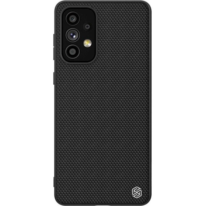 Nillkin Textured Case patvarus sustiprintas dėklas su gelio rėmeliu ir nailonine nugarėle Samsung Galaxy A73 , juodas