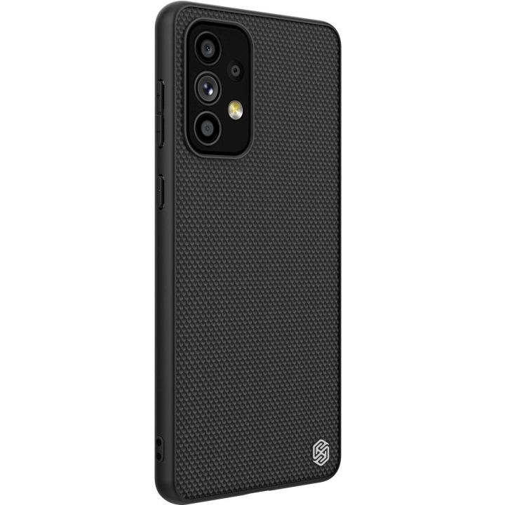 Nillkin Textured Case patvarus sustiprintas dėklas su gelio rėmeliu ir nailonine nugarėle Samsung Galaxy A73 , juodas
