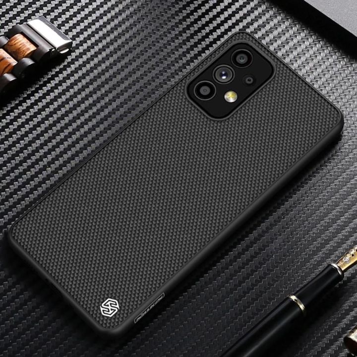 Nillkin Textured Case patvarus sustiprintas dėklas su gelio rėmeliu ir nailonine nugarėle Samsung Galaxy A73 , juodas
