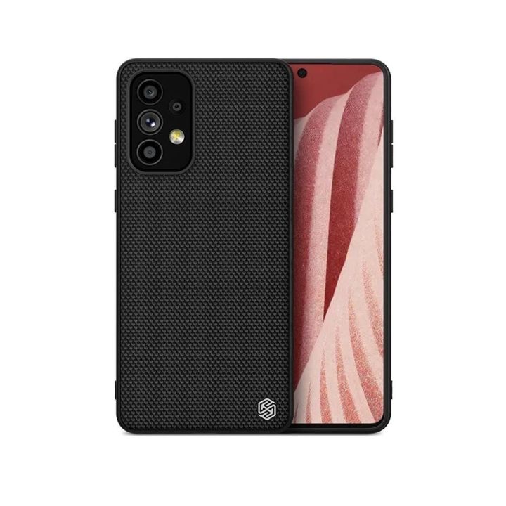 Nillkin Textured Case patvarus sustiprintas dėklas su gelio rėmeliu ir nailonine nugarėle Samsung Galaxy A73 , juodas