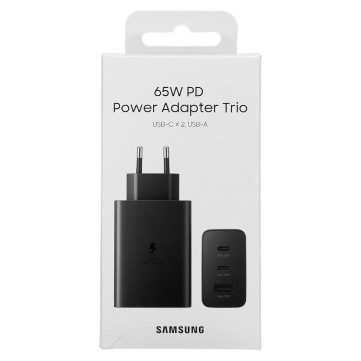 Samsung tinklo įkroviklis 2x C tipo USB / USB PPS, Power Delivery PD 65W, QC 3.0, AFC, FCP, juodas (EP-T6530NBEGEU)