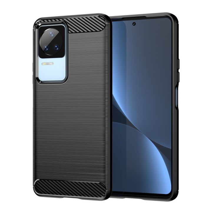 dėklas Xiaomi Poco F4 5G lankstus silikoninis anglinis dėklas juodas