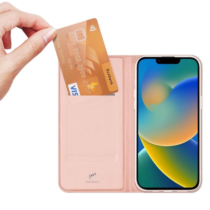Skin Pro dėklas su atlenkiamuoju dangteliu iPhone 14 Plus rožinės spalvos