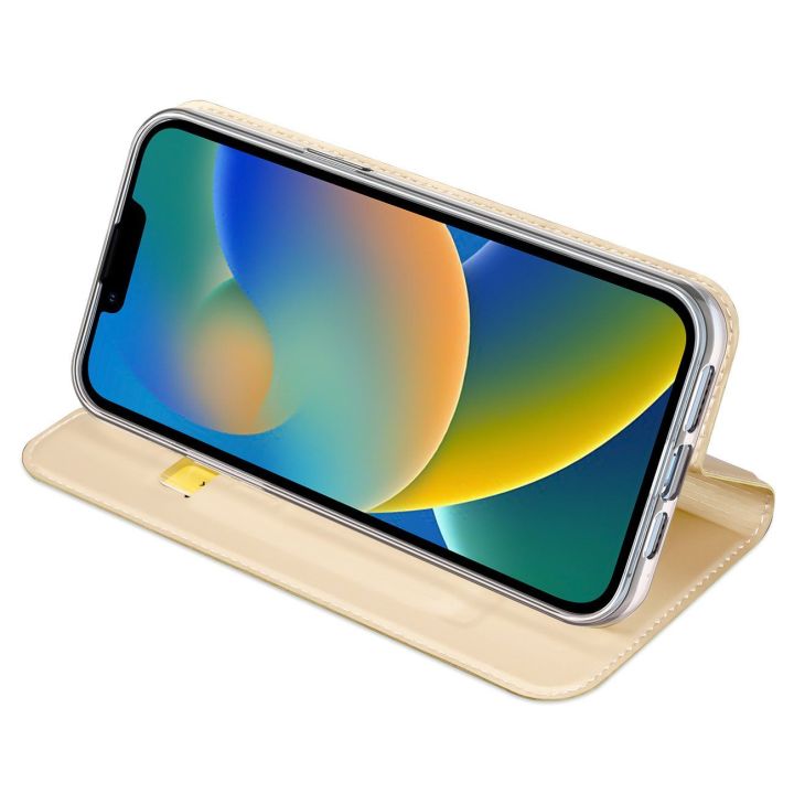 Skin Pro dėklas su atlenkiamuoju dangteliu iPhone 14 Plus auksinis
