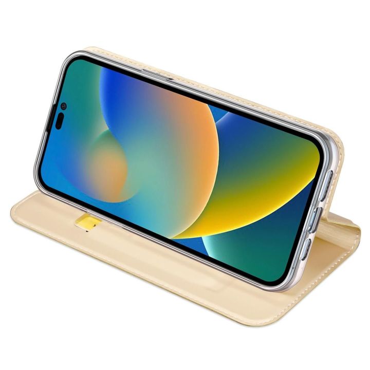 Skin Pro dėklas su atlenkiamuoju dangteliu iPhone 14 Pro auksinis