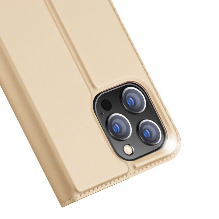 Skin Pro dėklas su atlenkiamuoju dangteliu iPhone 14 Pro Max auksinis