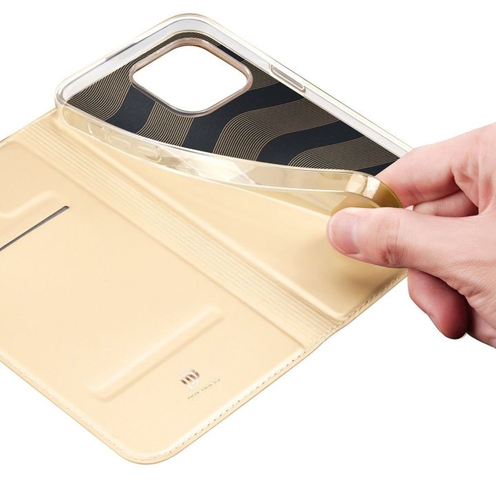 Skin Pro dėklas su atlenkiamuoju dangteliu iPhone 14 Pro Max auksinis