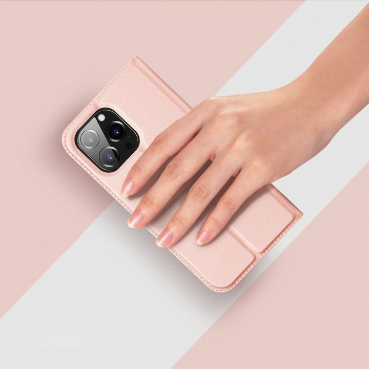 Skin Pro dėklas su atlenkiamuoju dangteliu iPhone 14 Pro Max auksinis
