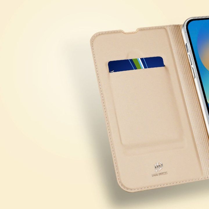 Skin Pro dėklas su atlenkiamuoju dangteliu iPhone 14 Pro Max auksinis