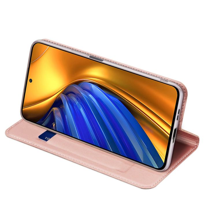 Skin Pro dėklas su atverčiamu dangteliu Xiaomi Poco F4 5G rožinės spalvos