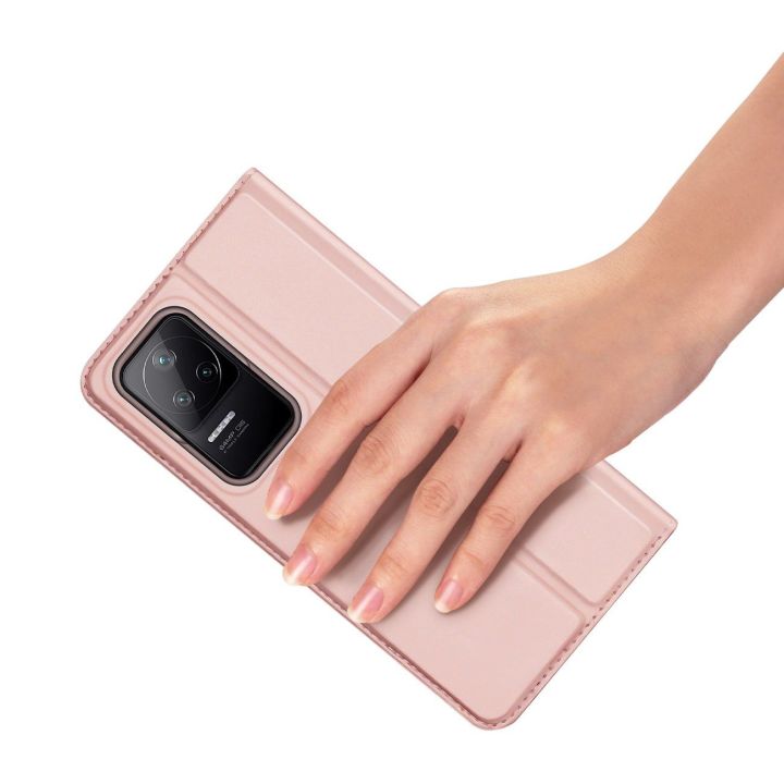 Skin Pro dėklas su atverčiamu dangteliu Xiaomi Poco F4 5G rožinės spalvos