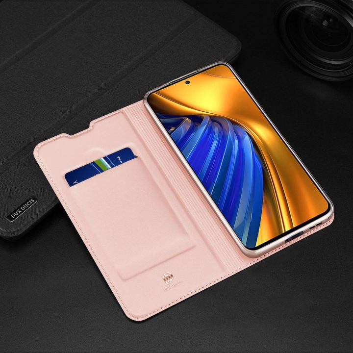 Skin Pro dėklas su atverčiamu dangteliu Xiaomi Poco F4 5G rožinės spalvos