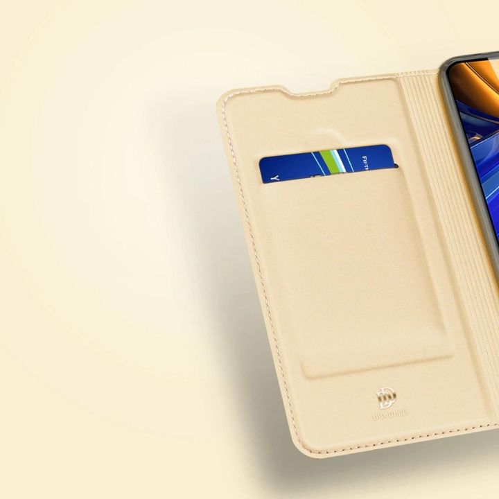 Skin Pro dėklas su atlenkiamuoju dangteliu Xiaomi Poco F4 5G auksinis
