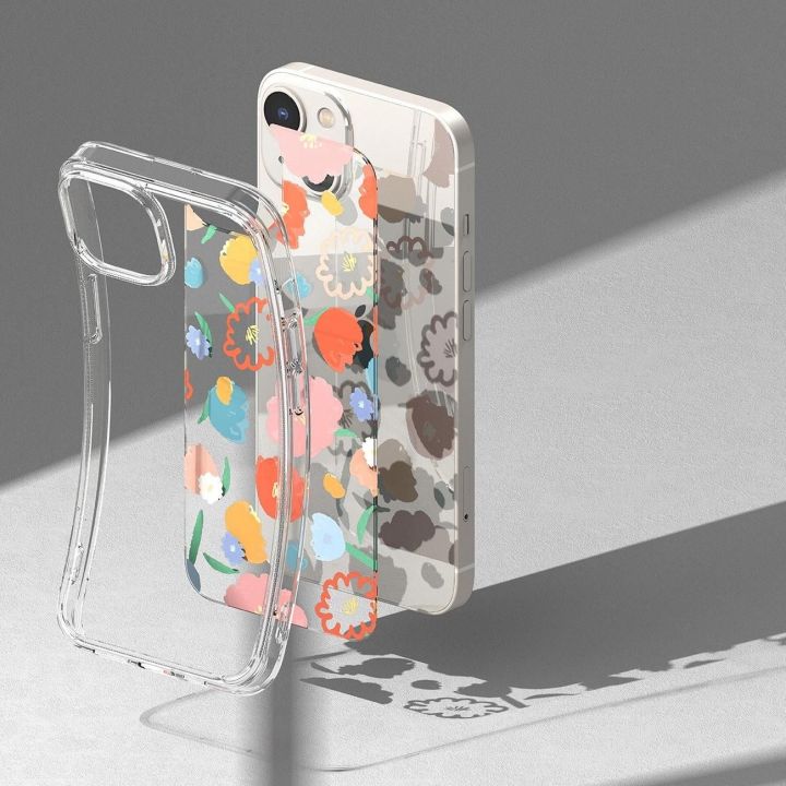 Ringke Fusion Design šarvuotas dėklas su geliniu rėmeliu iPhone 14 Plus , skaidrus (gėlių spalvos) (FD637E31)