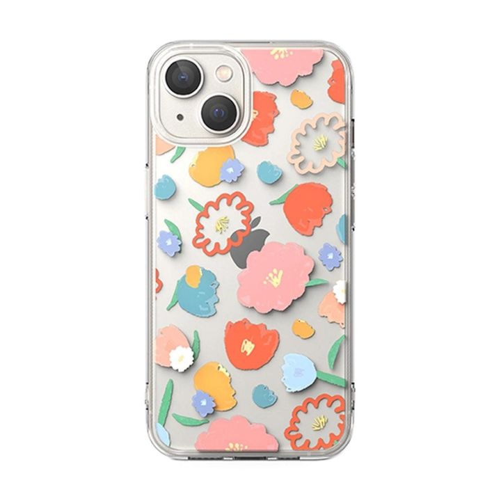 Ringke Fusion Design šarvuotas dėklas su geliniu rėmeliu iPhone 14 Plus , skaidrus (gėlių spalvos) (FD637E31)