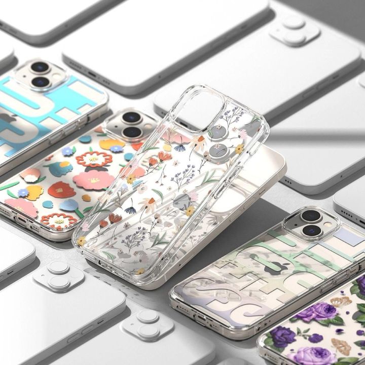 Ringke Fusion Design šarvuotas dėklas su geliniu rėmeliu iPhone 14 Plus , skaidrus (gėlių spalvos) (FD637E31)