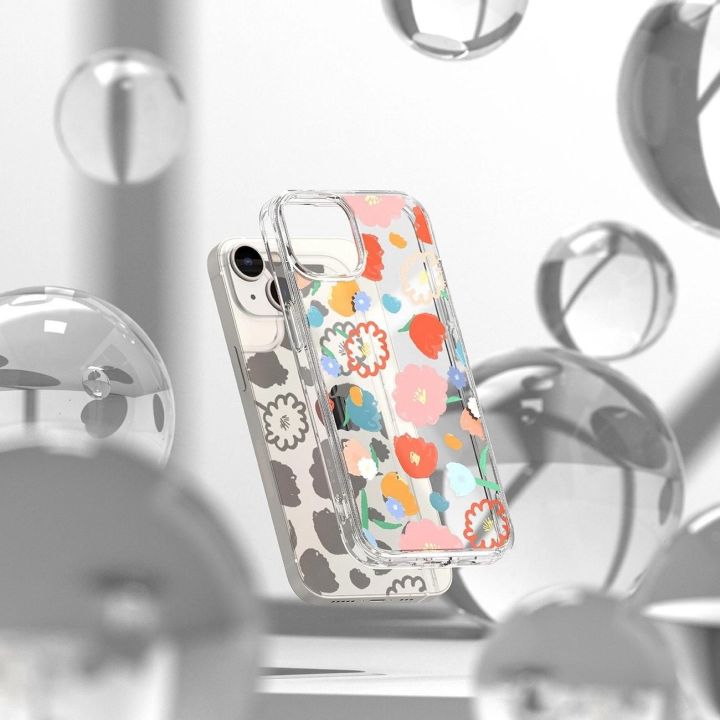 Ringke Fusion Design šarvuotas dėklas su geliniu rėmeliu iPhone 14 Plus , skaidrus (gėlių spalvos) (FD637E31)