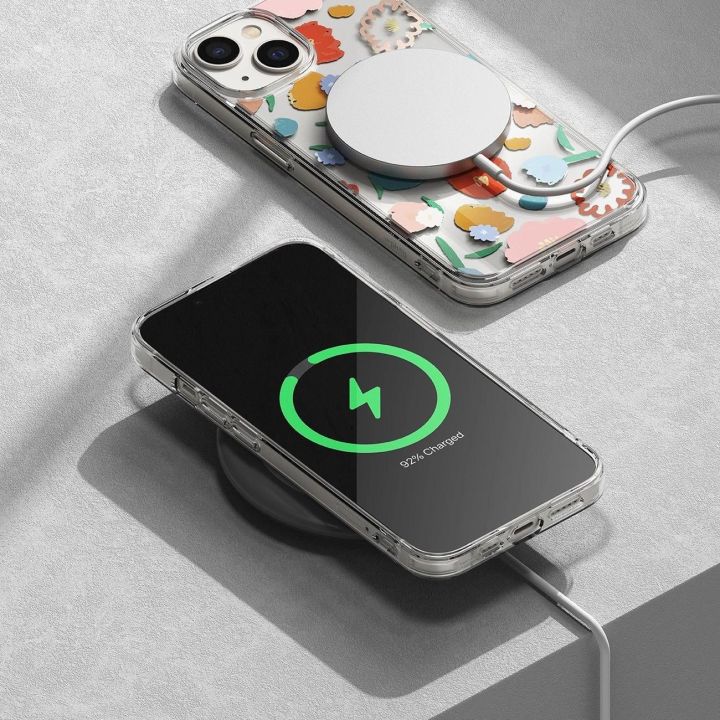 Ringke Fusion Design šarvuotas dėklas su geliniu rėmeliu iPhone 14 Plus , skaidrus (gėlių spalvos) (FD637E31)