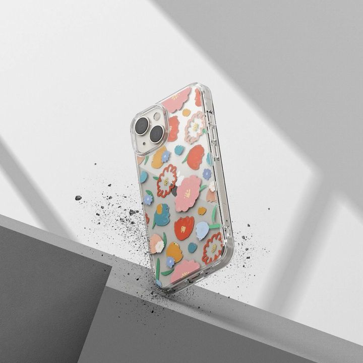 Ringke Fusion Design šarvuotas dėklas su geliniu rėmeliu iPhone 14 Plus , skaidrus (gėlių spalvos) (FD637E31)