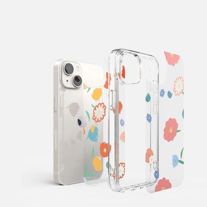 Ringke Fusion Design šarvuotas dėklas su geliniu rėmeliu iPhone 14 Plus , skaidrus (gėlių spalvos) (FD637E31)