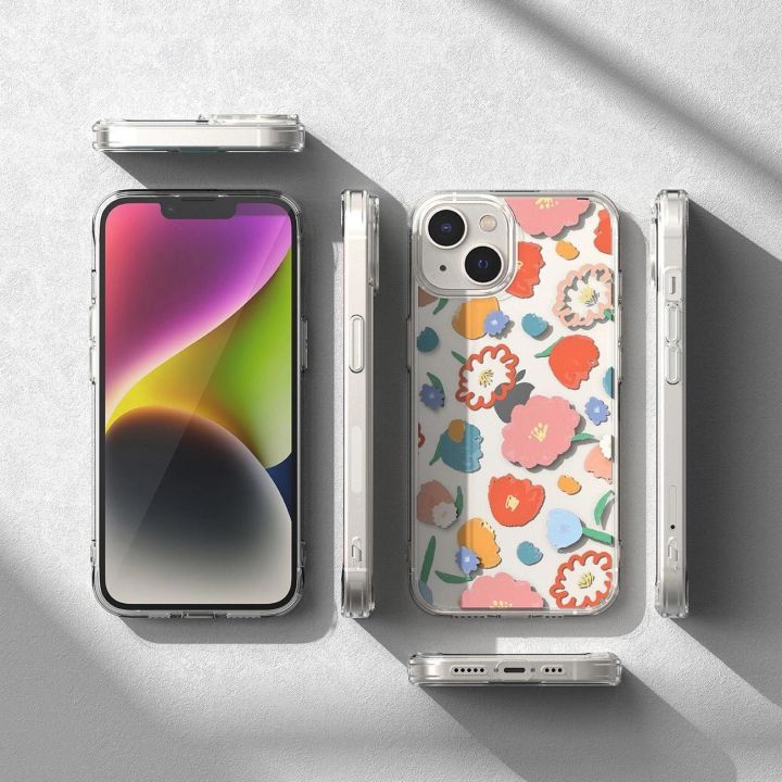 Ringke Fusion Design šarvuotas dėklas su geliniu rėmeliu iPhone 14 Plus , skaidrus (gėlių spalvos) (FD637E31)