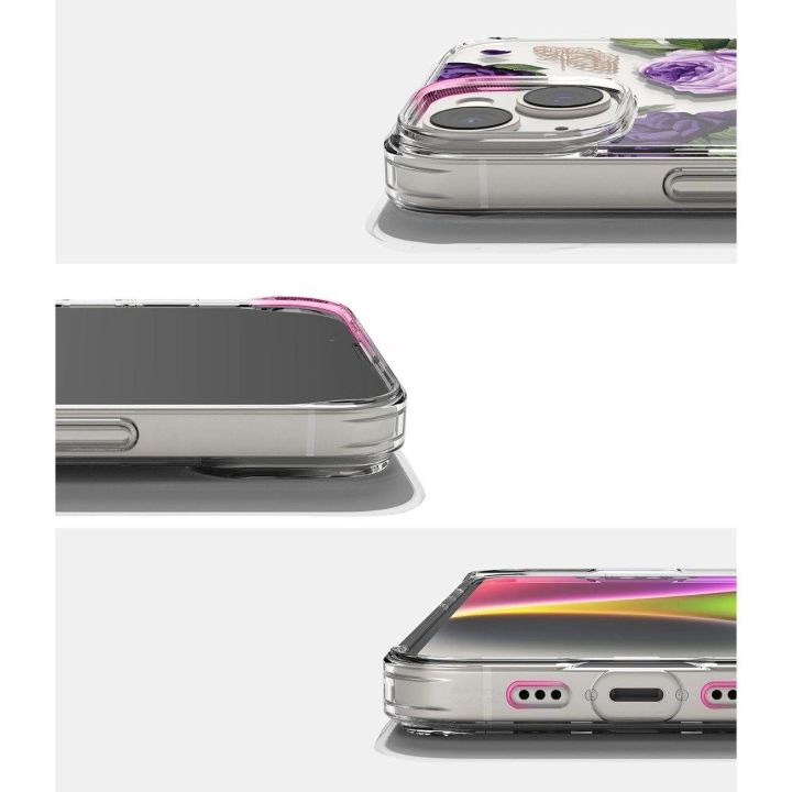 Ringke Fusion Design šarvuotas dėklas su geliniu rėmeliu iPhone 14 Plus , skaidrus (Purple rose) (FD637E29)