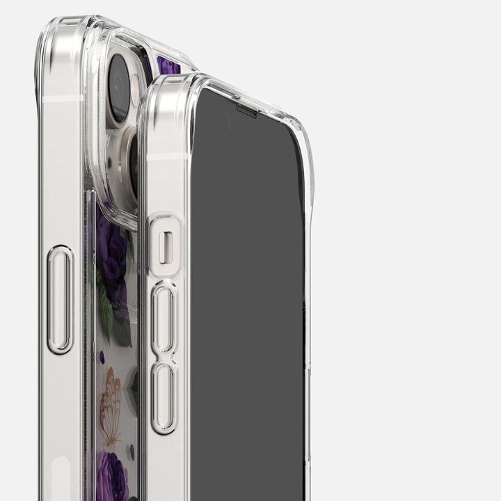 Ringke Fusion Design šarvuotas dėklas su geliniu rėmeliu iPhone 14 Plus , skaidrus (Purple rose) (FD637E29)