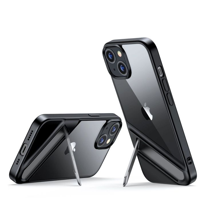 LP634 Kickstand apsauginis dėklas standus dėklas su geliniu rėmeliu ir integruotu stovu, skirtas iPhone 14 Plus (90925)