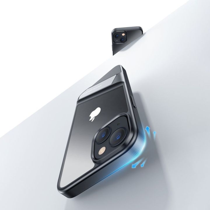 LP634 Kickstand apsauginis dėklas standus dėklas su geliniu rėmeliu ir integruotu stovu, skirtas iPhone 14 Plus (90925)