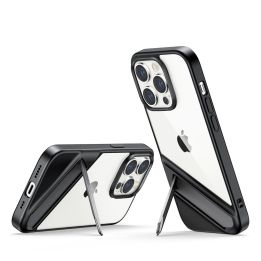 LP635 Kickstand apsauginis dėklas standus dėklas su geliniu rėmeliu ir integruotu stovu, skirtas iPhone 14 Pro , juodas (90926)