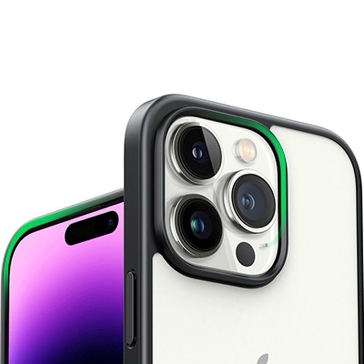 LP635 Kickstand apsauginis dėklas standus dėklas su geliniu rėmeliu ir integruotu stovu, skirtas iPhone 14 Pro , juodas (90926)