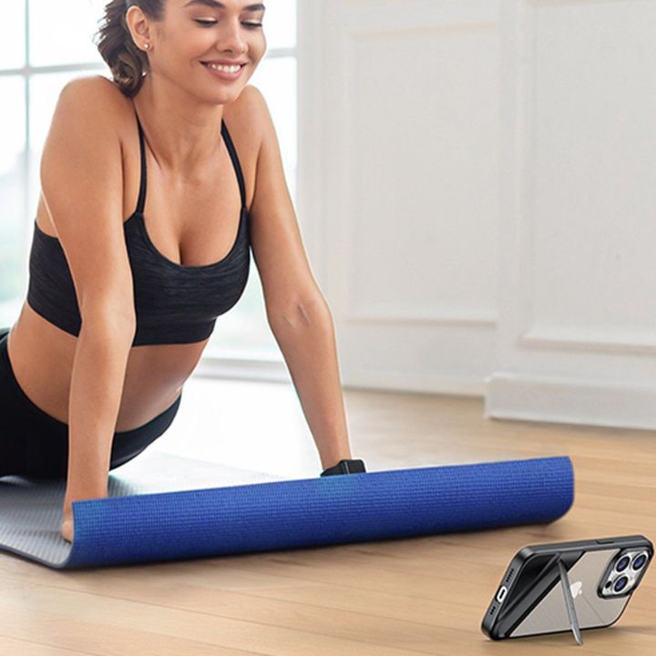 LP635 Kickstand apsauginis dėklas standus dėklas su geliniu rėmeliu ir integruotu stovu, skirtas iPhone 14 Pro , juodas (90926)