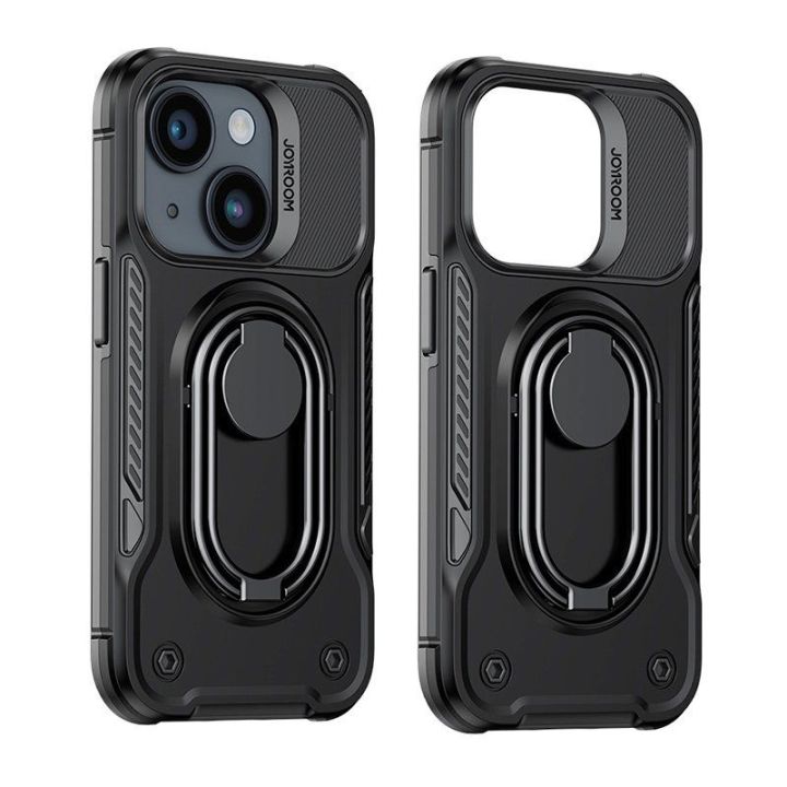 Dual Hinge iPhone 14 Plus šarvuotas dėklas su stovo žiedo laikikliu juodas