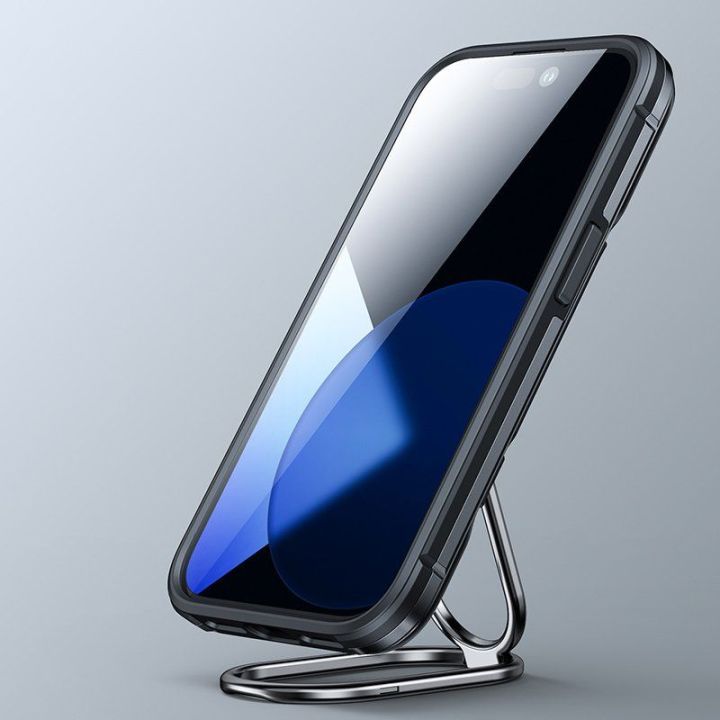 Dual Hinge iPhone 14 Plus šarvuotas dėklas su stovo žiedo laikikliu juodas