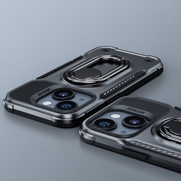 Dual Hinge iPhone 14 Plus šarvuotas dėklas su stovo žiedo laikikliu juodas