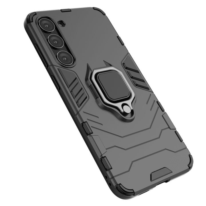 Ring Armor dėklas Samsung Galaxy S23+ šarvuoto dangtelio magnetinis laikiklis žiedas juodas