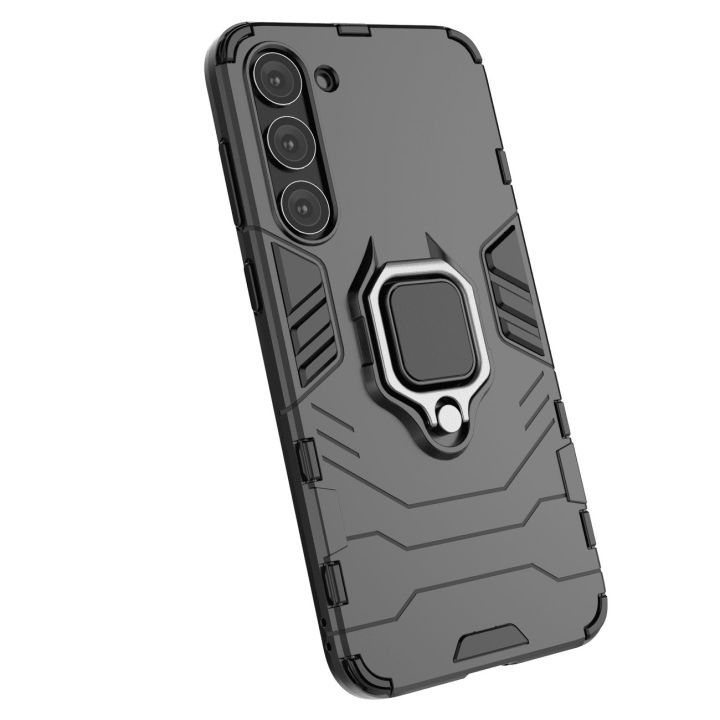 Ring Armor dėklas Samsung Galaxy S23+ šarvuoto dangtelio magnetinis laikiklis žiedas juodas