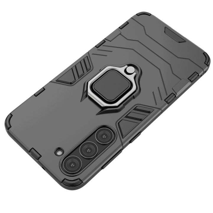 Ring Armor dėklas Samsung Galaxy S23+ šarvuoto dangtelio magnetinis laikiklis žiedas juodas