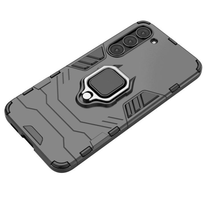 Ring Armor dėklas Samsung Galaxy S23+ šarvuoto dangtelio magnetinis laikiklis žiedas juodas