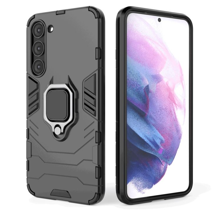 Ring Armor dėklas Samsung Galaxy S23+ šarvuoto dangtelio magnetinis laikiklis žiedas juodas