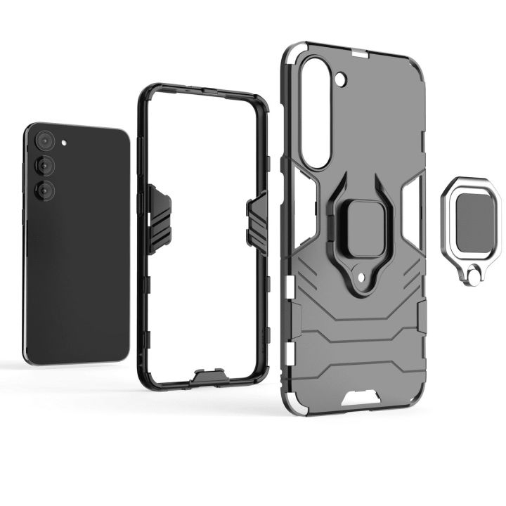 Ring Armor dėklas Samsung Galaxy S23+ šarvuoto dangtelio magnetinis laikiklis žiedas juodas