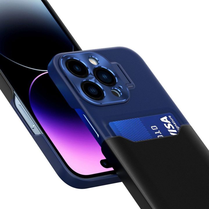 Odinis dėklas su stovu Samsung Galaxy S23 Ultra card piniginės dėklas su stovu mėlynos spalvos
