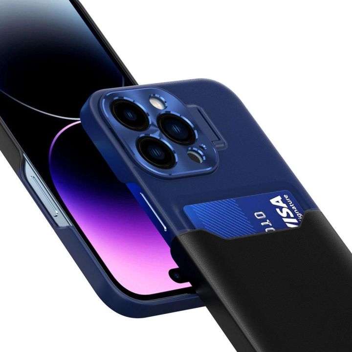 Odinis dėklas su stovu Samsung Galaxy S23 kortelės piniginės dėklas su stovu mėlynos spalvos