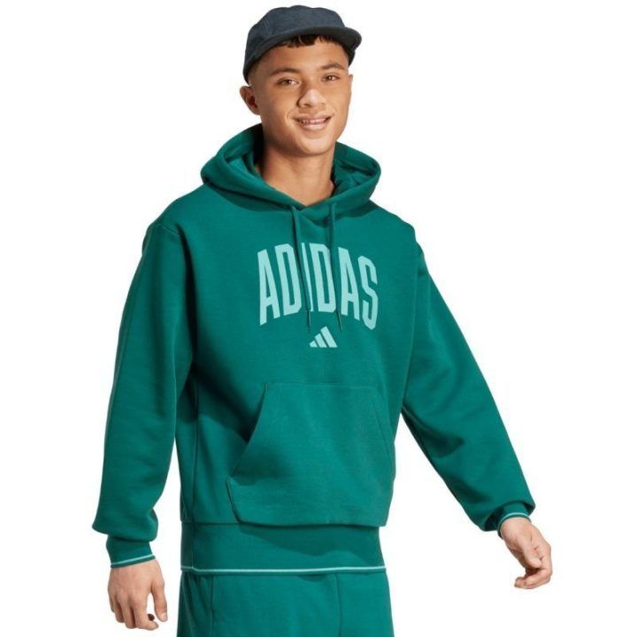 Vyriškas medvilninis džemperis su gobtuvu adidas Collegiate, žalias