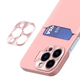 Odinis dėklas su stovu iPhone 14 Plus kortelių dėklas su stovu rožinės spalvos