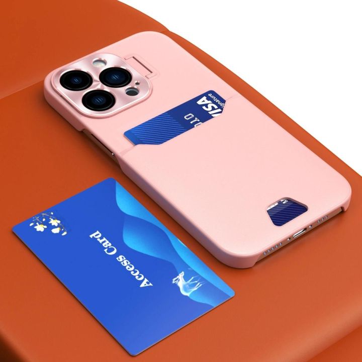 Odinis dėklas su stovu iPhone 14 Plus kortelių dėklas su stovu rožinės spalvos